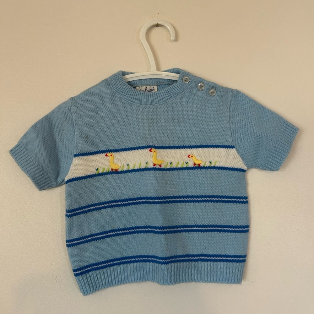 Vintage Little Angel Original Knitted Baby Cardigan Ducks 6-12 Months.